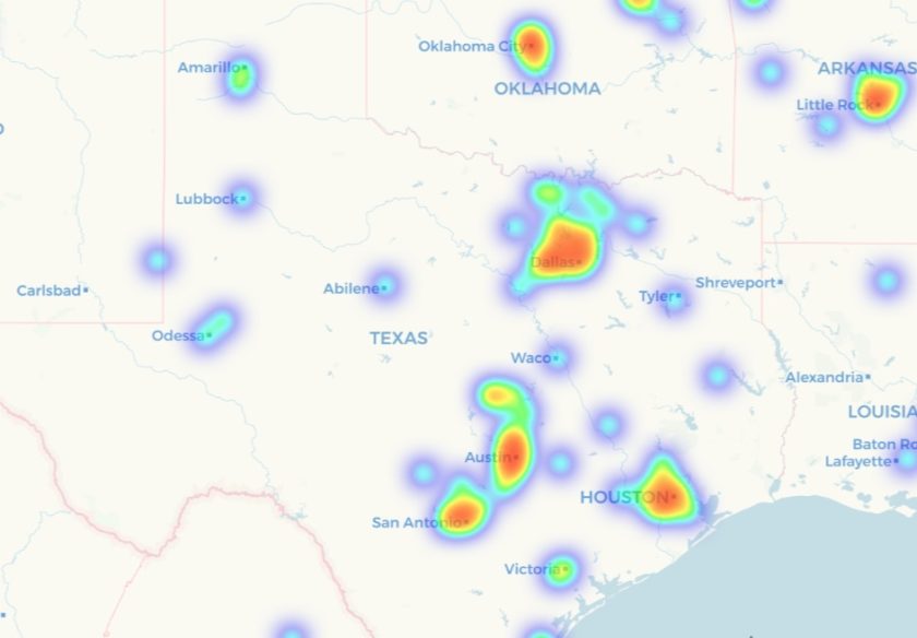 Distribución de comercios que aceptan criptomonedas en Texas