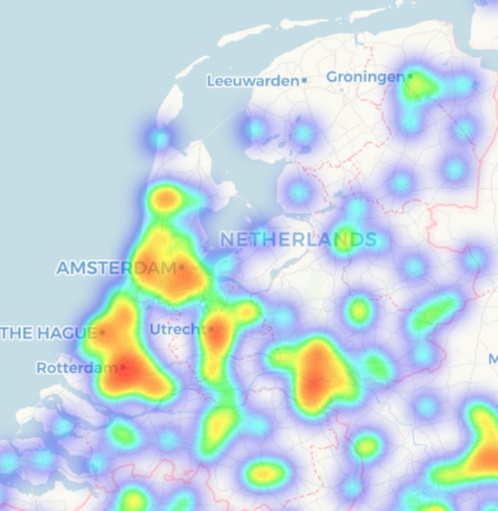 Comercios que aceptan pagos Bitcoin en Países Bajos. Imagen de Coinmap.com