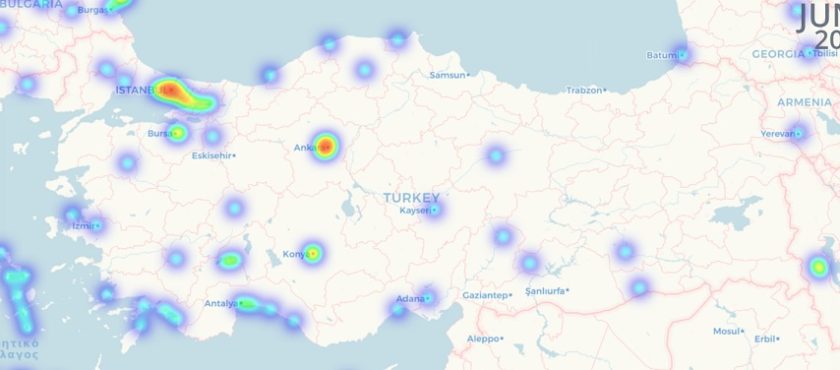 Distribución de los comercios que aceptan pagos con criptos en Turquía. Imagen de Coinmap.com
