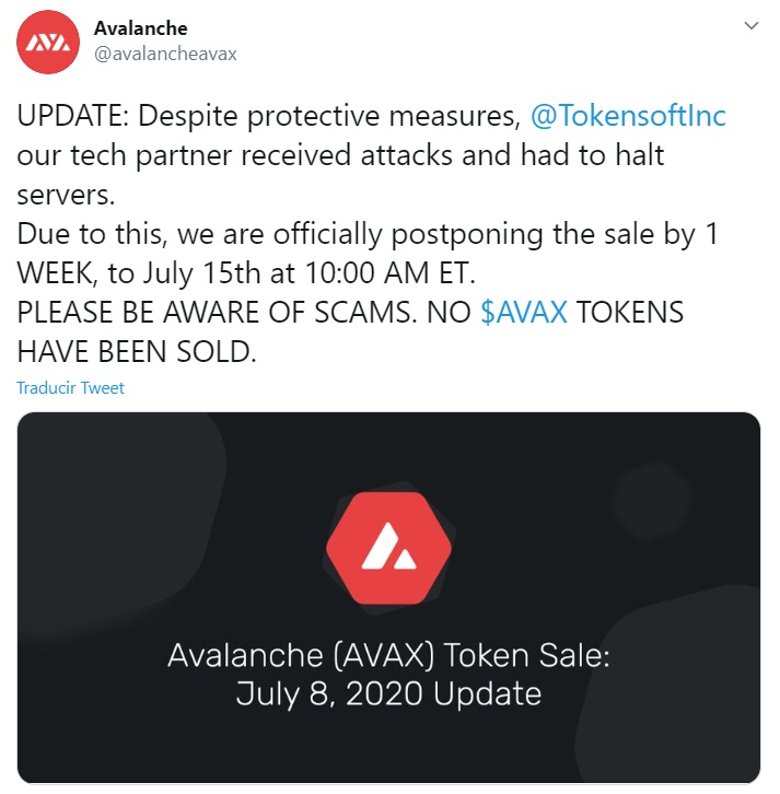 Anuncio de AVA Labs vía Twitter