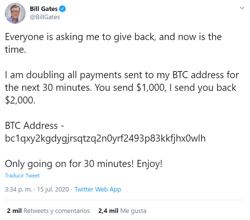 Hackean cuenta oficial de Bill Gates