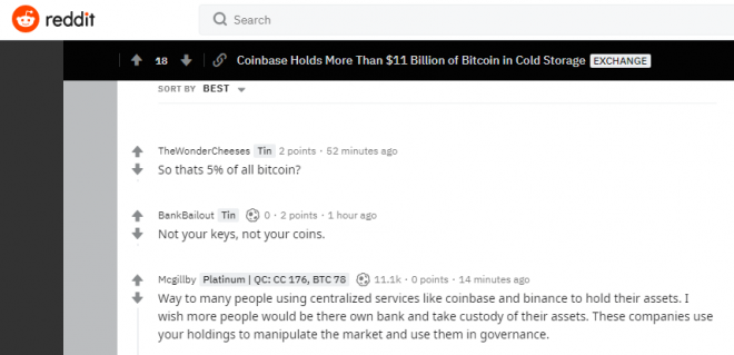 Coinbase tenencia de Bitcoin