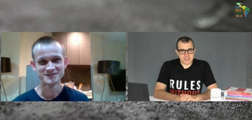 Panel de la entrevista de Antonopoulos a Buterin. Imagen extraída de la transmisión en vivo