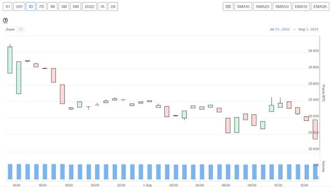 Evolución precio de Bitcoin este 1 de agosto