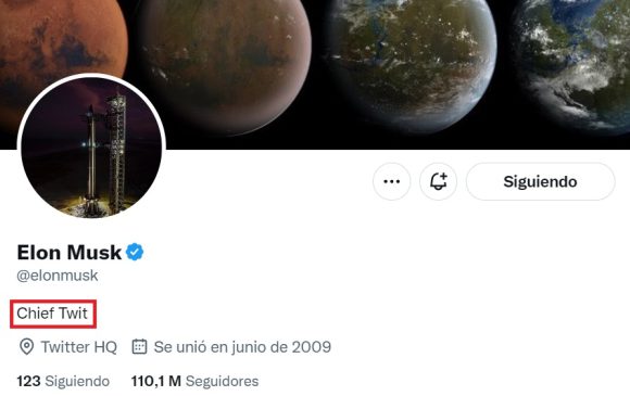 Cambio en el perfil de Twitter de Elon Musk.