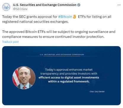 Mensaje falso publicado en la cuenta de la SEC. Imagen extraída de X (Twitter)