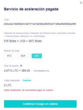 paso 2 acelerar un transacción de Bitcoin pagada